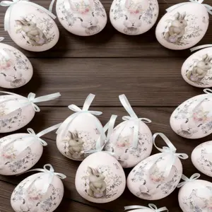 Easter Egg Decorations Set, Cartoon Rabbit Pattern, Home Party Supplies, Colorful Easter Eggs, Spring Vintage Style, Realistic Eggs