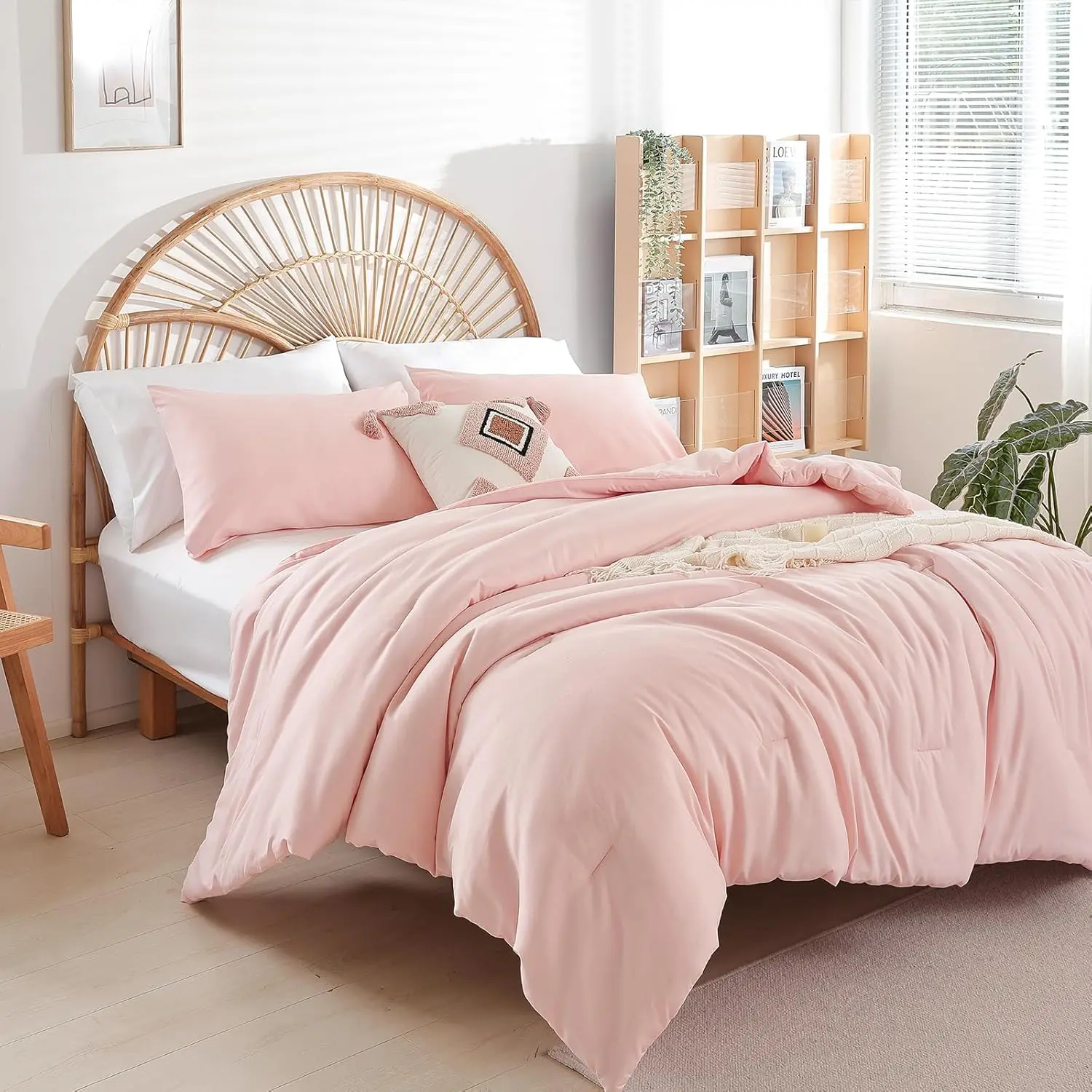 Pink Comforter Sets  Size Comforter Set 3 count Soft Microfiber Comforters Set for Women and Girls Blush Lightweight Alternative Comforter for All Season (1 Comforter, 2 Pillowcases)