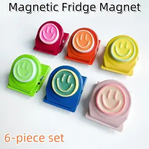 6-Pack Colorful Resin Smiley Fridge Magnet Clips - Fun Refrigerator Magnets for Office, School & Home, Essential Organization Tool for Photos, Notes & Memos, DIY Fridge Decor, Magnetic Item, Fridge Magnets Set
