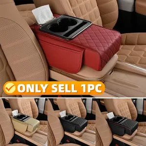 Universal Car Armrest Cushion, Memory Foam Leather Seat Pad, Dual-Sided Storage Bag, Cup Holder, Phone Stand, Tube Design, Car Storage Organizers, Integrated Cup Holders