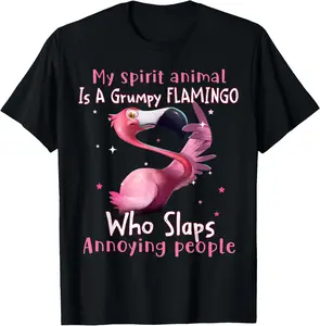 Casual Cotton shortsleeve tees  My Spirit Animal Is A Grumpy Flamingo Funny Flamingo Lovers T-Shirt