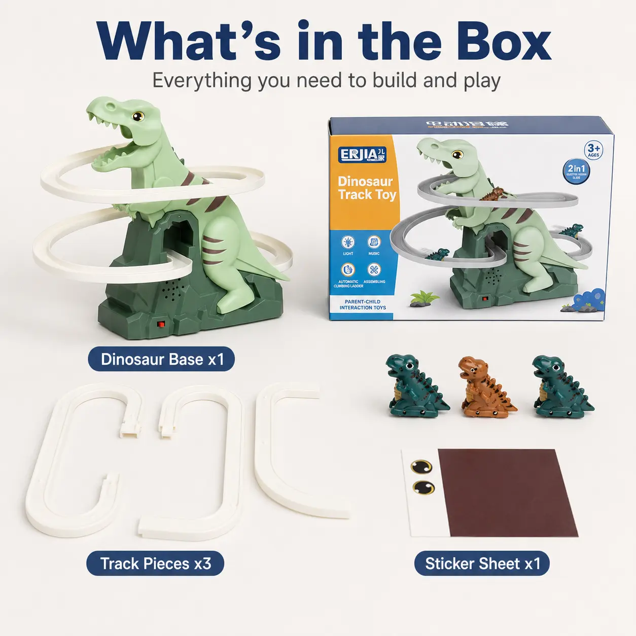 Dinosaur Climbing Track Toy, Electric Stair Climbing Dino Slide Playset with Lights and Music, DIY Assembly Adventure Track Set