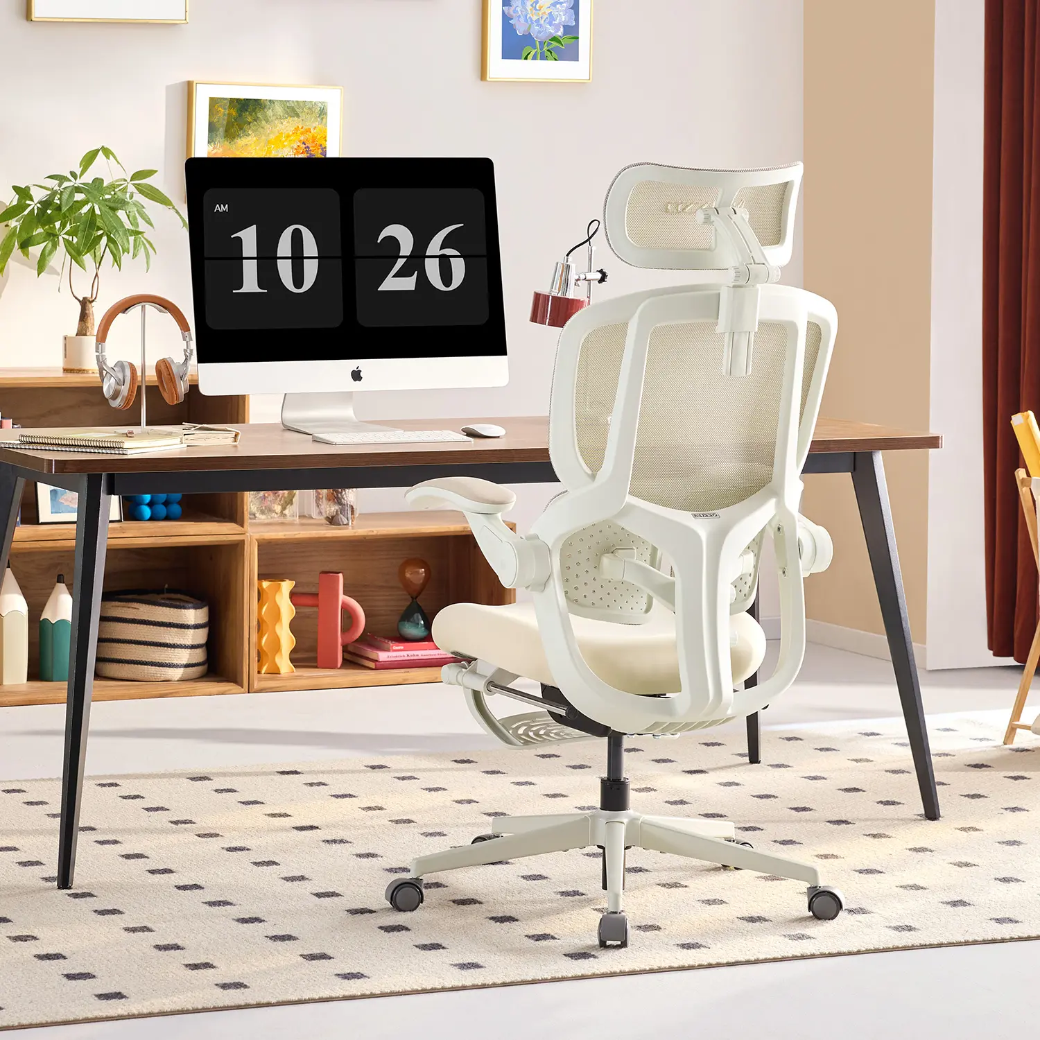 MUSSO E80 Air Mesh Back Ergonomic Office Chair for Women - Adjustable Lumbar Support, 4D Headrest, Footrest, Flip-Up Armrests, 135° Recline, Lumbar Adjust-C