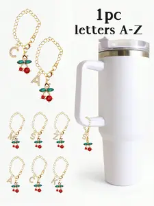 Cherry Chain Keychain, A-Z Initial Light, Lightweight Fashion Accessory, Ideal for Bags, Cups, Keys, Travel, Daily Use
