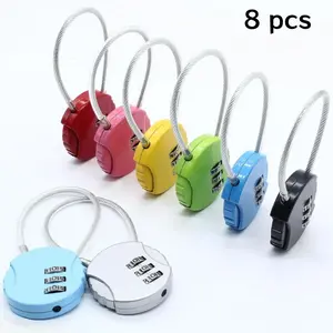 8 PCS Combination Lock, Resettable Trunk Door Lock, Waterproof Padlock with Wire Rope, Outdoor Digital Combination Lock for Lockers, Doors, Fences, Handbags