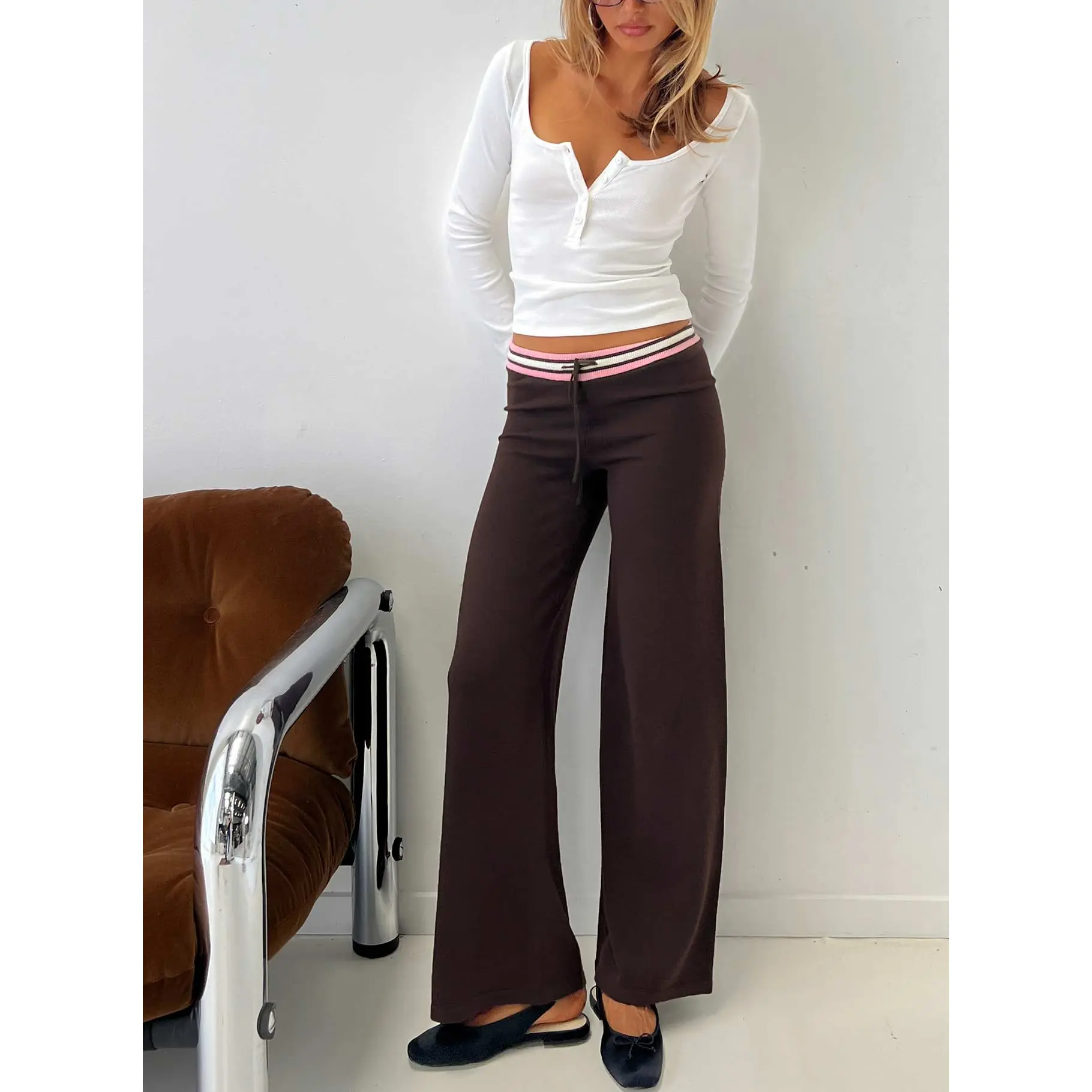 Felisha Low Waist Knit Pants Brown