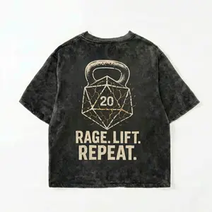 Rage Lift Repeat Acid Wash T-Shirt, Gym DnD Workout Tee, D20 Kettlebell Graphic Shirt, Fantasy RPG Fitness Tee, Vintage Washed Gym Tank Top, Gamer Nerd Apparel, Bodybuilding Shirt, Unisex Muscle Tee, Funny Gym Gift for DnD Fans