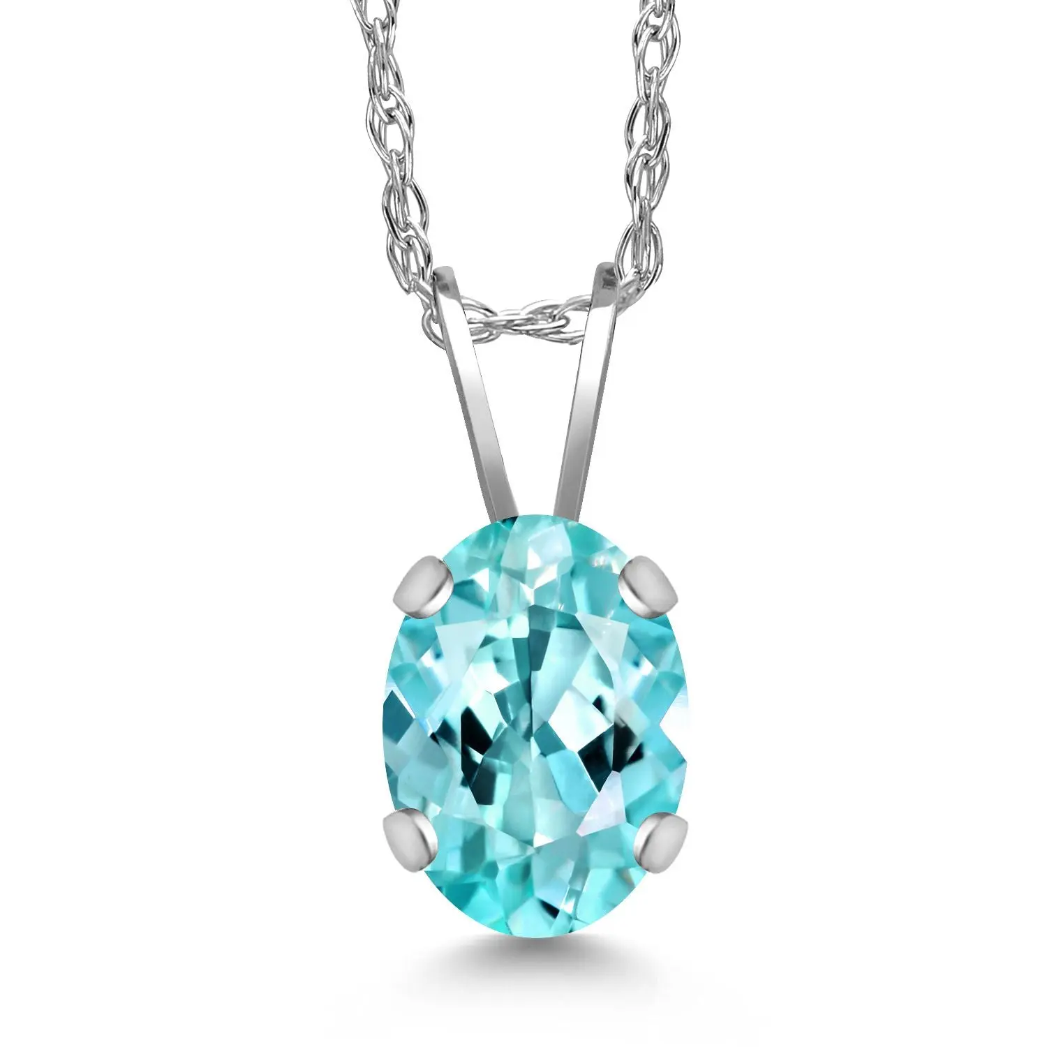 0.82 Ct Oval Blue Apatite 14K White Gold Pendant with Chain