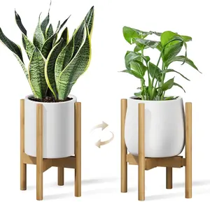 Bamworld Adjustable Plant Stand Indoor, Bamboo Plant Holder 8 to 12 Inches, Small Corner Planter Stand for Indoor Plants, Single Floor Plant Stand for Living Room Balcony Bedroom（Natural）