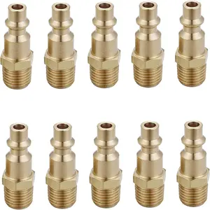 Brass 1/4-Inch NPT Male Industrial Air Hose Quick Connect Adapter, Air Coupler and Plug Kit, Air Compressor Fittings, 10pcs (Male NPT)