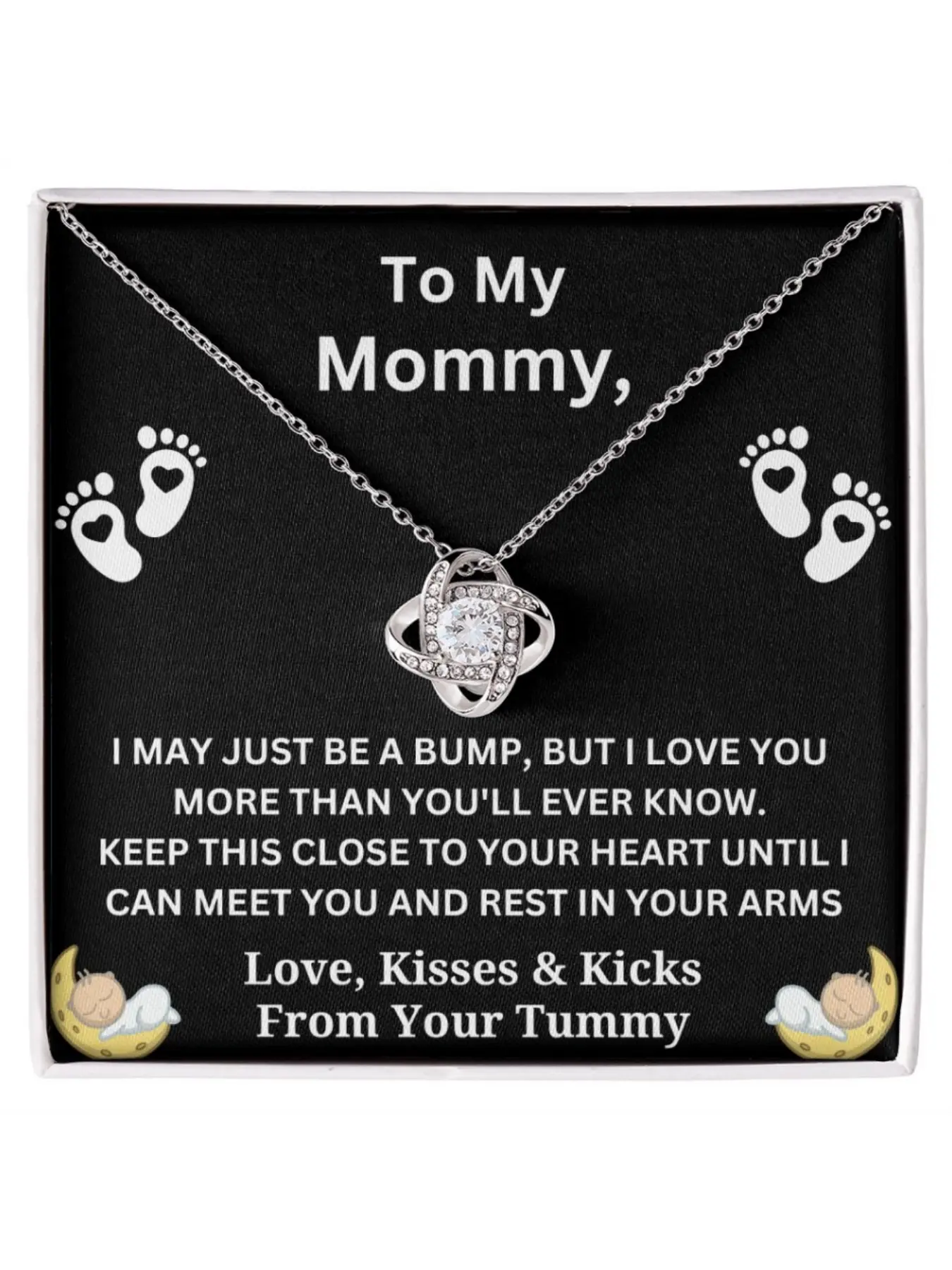 To My Mommy Pregnancy Announcement Gift  Love Knot Necklace with Message Card and Gift Box Baby Shower Gift Pregnancy Congratulations Jewelry for Expectant Mom Chain Necklaces