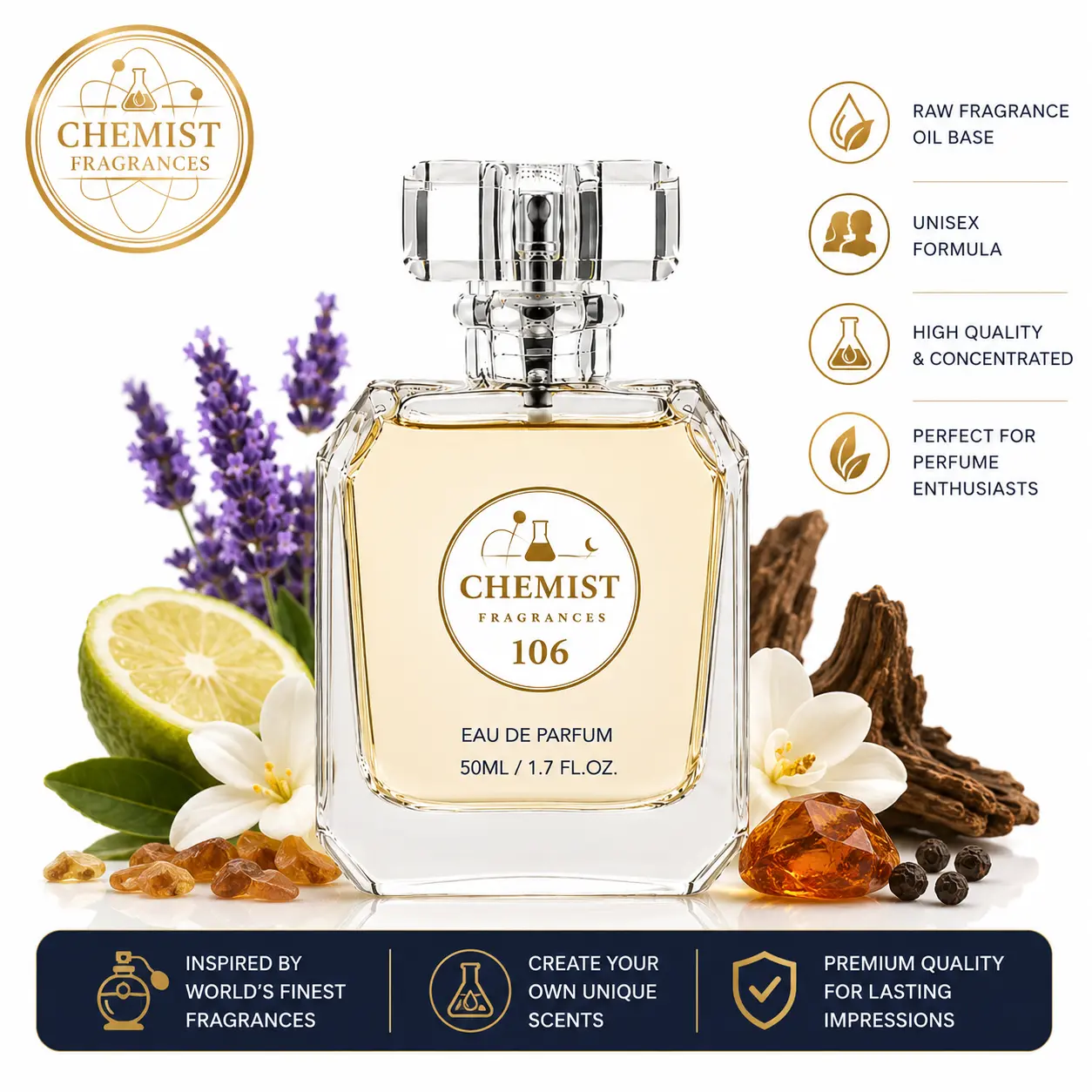 Unisex Raw Fragrance Oil Base (50ml Chemist 106) for Fragrance Perfumes Enthusiasts