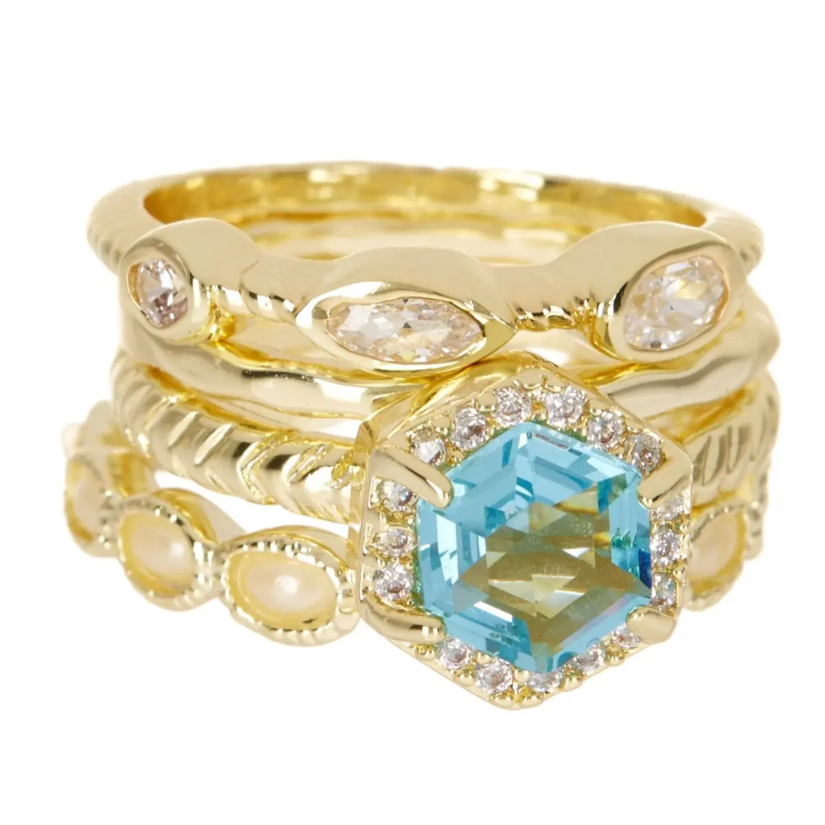 Aquamarine Crystal Stack Ring Set, Rings for Women