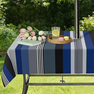 Outdoor Tablecloth with Umbrella Hole and Zipper, Waterproof Patio Table Covers, Rectangle 60" x 84"