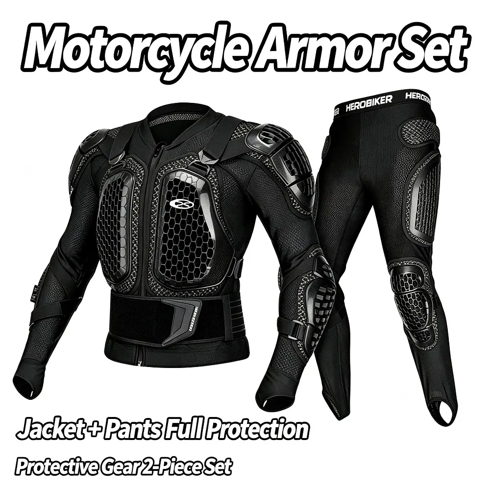 Motorcycle Full Body Armor Set, Protective Jacket + Pants, Breathable Mesh Riding Guard for Motocross Dirt Bike ATV