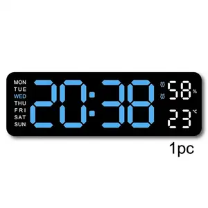 LED Digital Wall Clock, Large Display Digital Clock with LED Technology, Countdown Dimmer, DST Date, Week Temperature, Large Display Home Decor Blue
