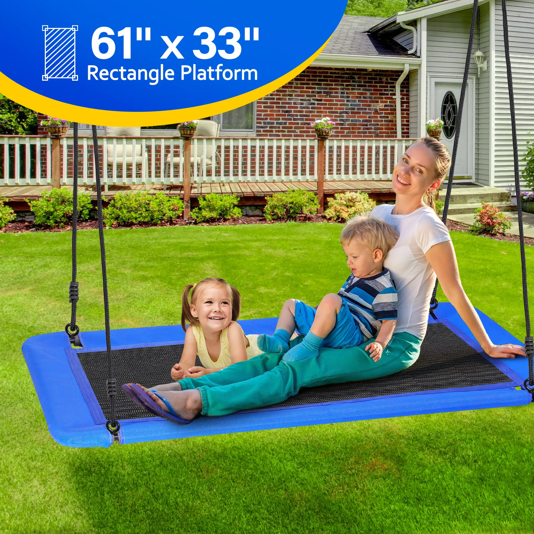 ZENY 60-in Larger Platform Saucer Swing, 660lbs Capacity Outdoor Tree Swing Large Family Swing for Kids & Adults with 2 Hanging Straps & Adjustable Rope, Blue