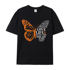 Multiple Sclerosis MS Awareness Orange Ribbon Butterfly Graphic Tee Fighter Gift