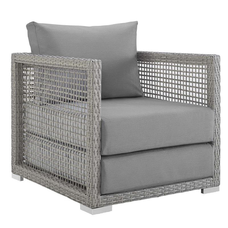 Modway Aura Rattan Outdoor Patio Armchair in Gray Gray