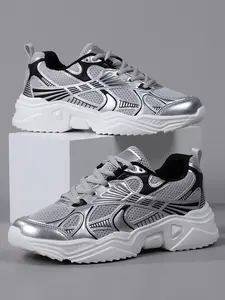 Men's Casual Patchwork Sneakers, Breathable Textile Upper & PVC Sole, All-Season Comfort Shoes, Trendy Design, Breathable Mesh Sneakers