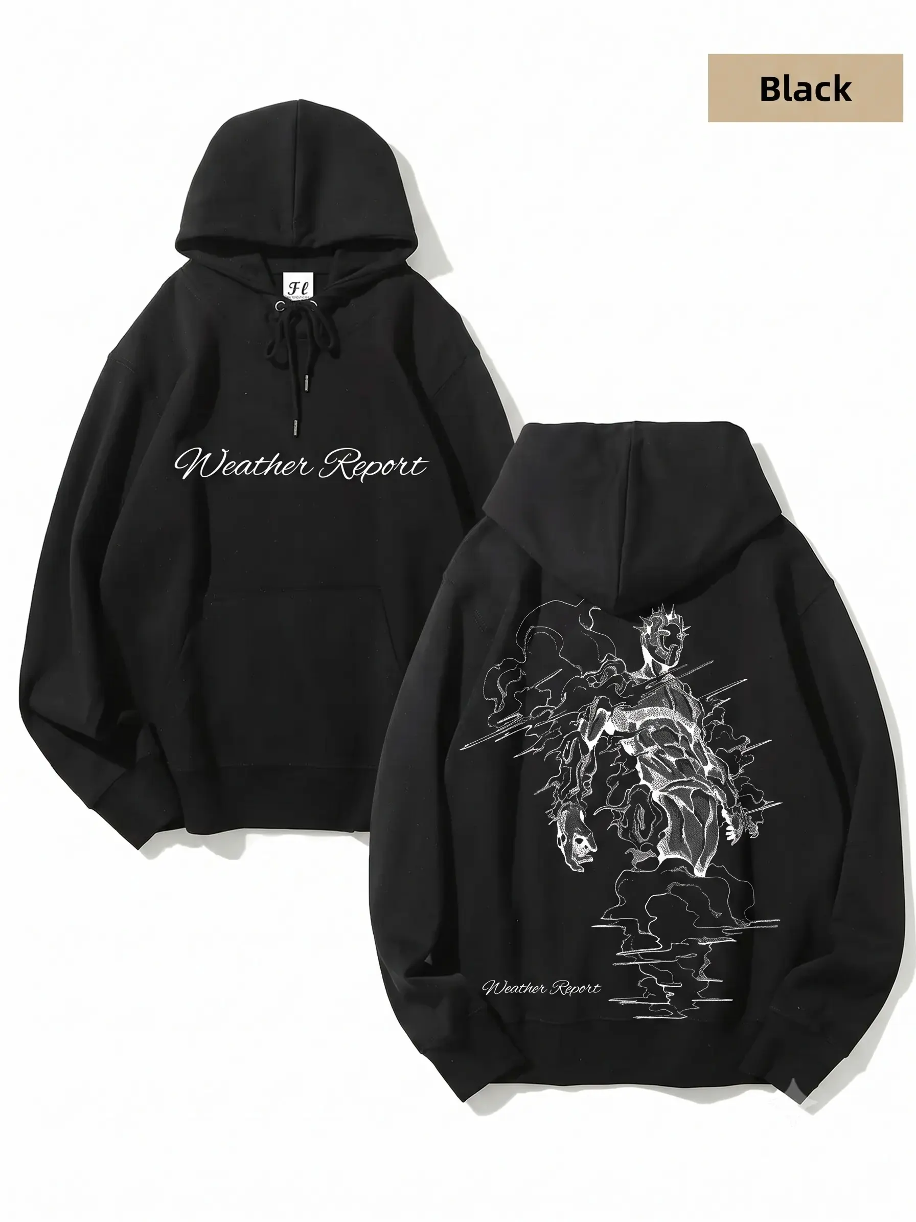 Men's JJBA Stone Ocean Retro Stand User Lowkey Style Weather Report Hoodie - Menswear Tops, Breathable Fabric Sweatshirts, Gym Clean Fit Daily Essential Street Wear, Cotton Graphichoodie Black
