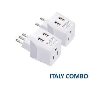 Italy Travel Adapter Plug Combo - Type C, L | Dual USB - Italian Combo (CTU-12-9C)