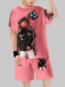 Juventus Cristiano Ronaldo No.7 Sketch-Style Set, Kids' Short-Sleeve T-Shirt & Shorts Two-Piece Set for Football Fans, Summer