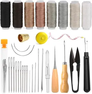 Upholstery Repair Sewing Kit Heavy Duty Sewing Kit with Awl Tools, Seam Ripper, Hand Stitching Needles, Upholstery Thread, Leather Craft Tool Kit for Shoes Sofa Tent Carp