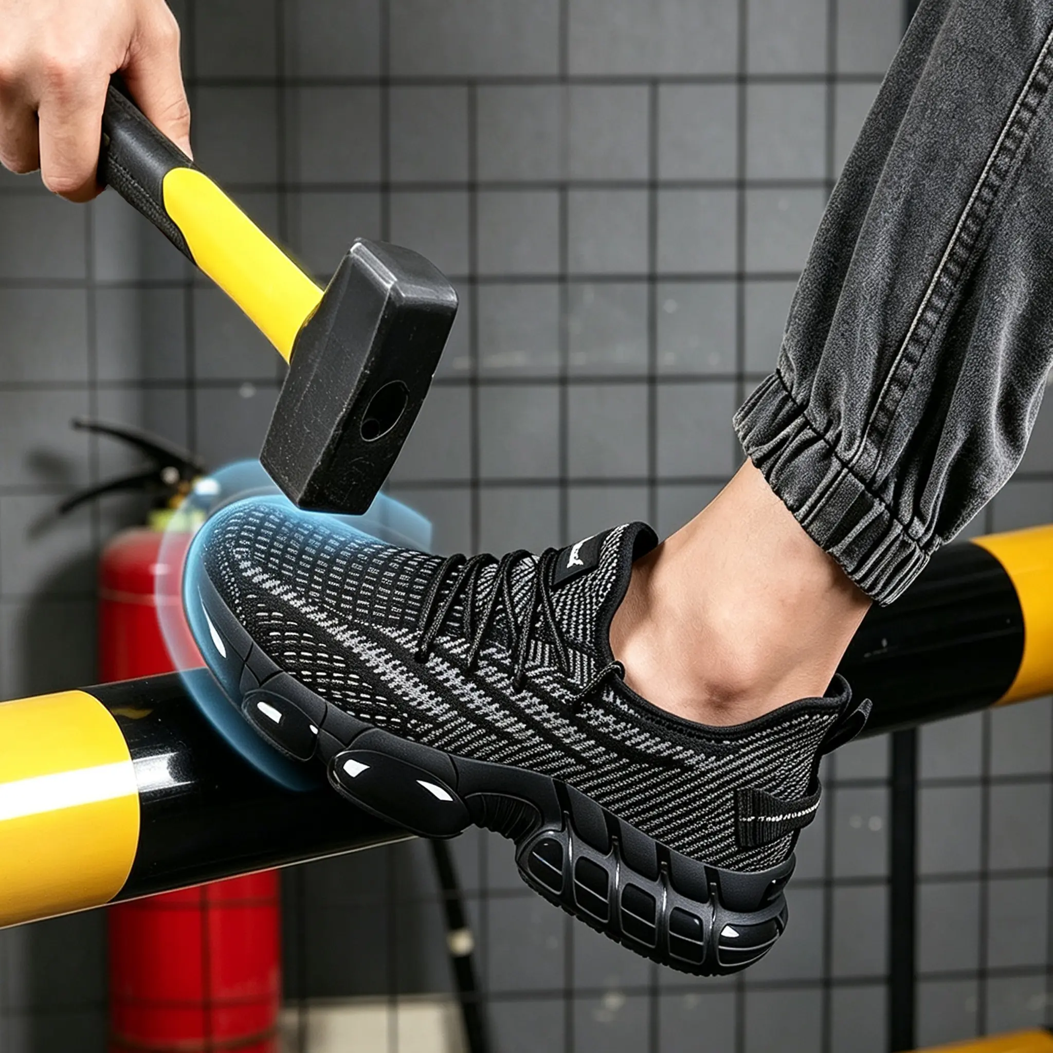 Men's Closed Steel Toe Worker Footwear - Casual Safety Sneakers with Breathable Mesh, Shock-Absorbing Cushion Sole, Anti-Puncture Midsole, Walking Shoes Functionality