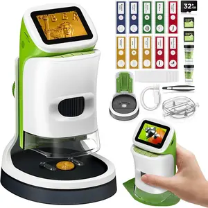 Detachable  Handheld Microscope Miniscope - 4K 2.0"  Screen, 1000X Digital Pocket  Microscopes for Boys & Girls Ages 4-12 - Portable Science Stem Kit with Slides Set, 32G Card & EVA Case