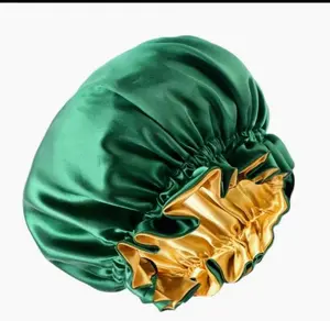 Emerald & Gold Reversible Satin Hair Bonnet – Double Layer Sleep Cap for Natural Hair