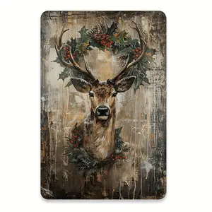 Vintage Christmas Reindeer Metal Sign for Indoor Outdoor Decor Perfect Gift and Festive Activity Supply 8x12 Inches