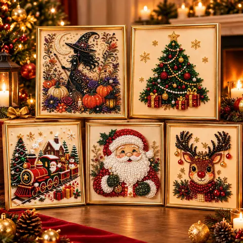 DIY Christmas Pearl Diamond Art Kits for Adults & Beginners, Hobbies Kit Adults, Gemstone Diamond Dot Beads Craft for Home Wall Decor, Ideal Gift for Christmas & Birthday