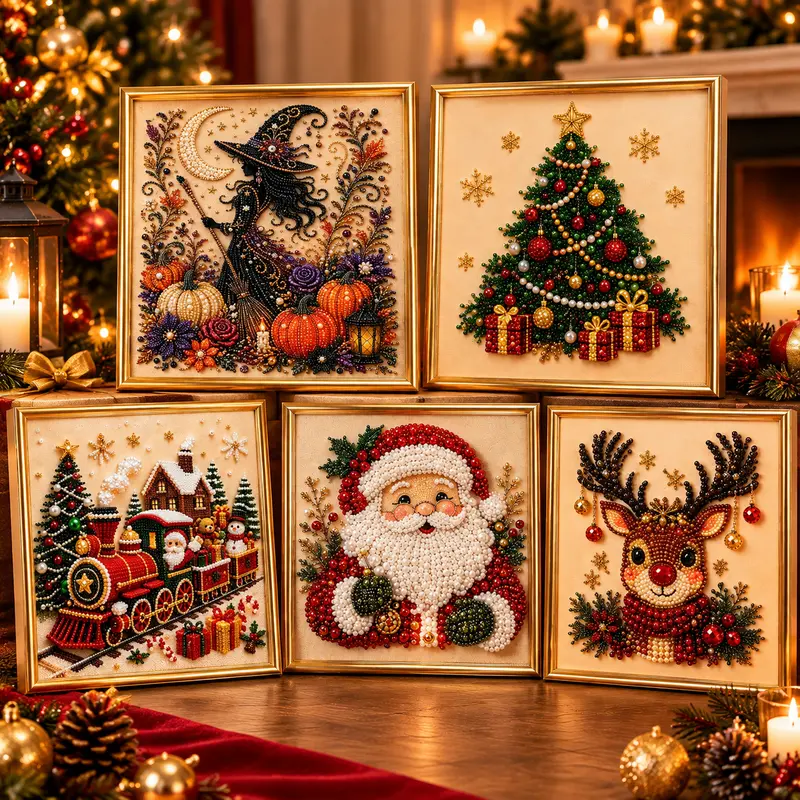 DIY Christmas Pearl Diamond Art Kits for Adults & Beginners, Hobbies Kit Adults, Gemstone Diamond Dot Beads Craft for Home Wall Decor, Ideal Gift for Christmas & Birthday
