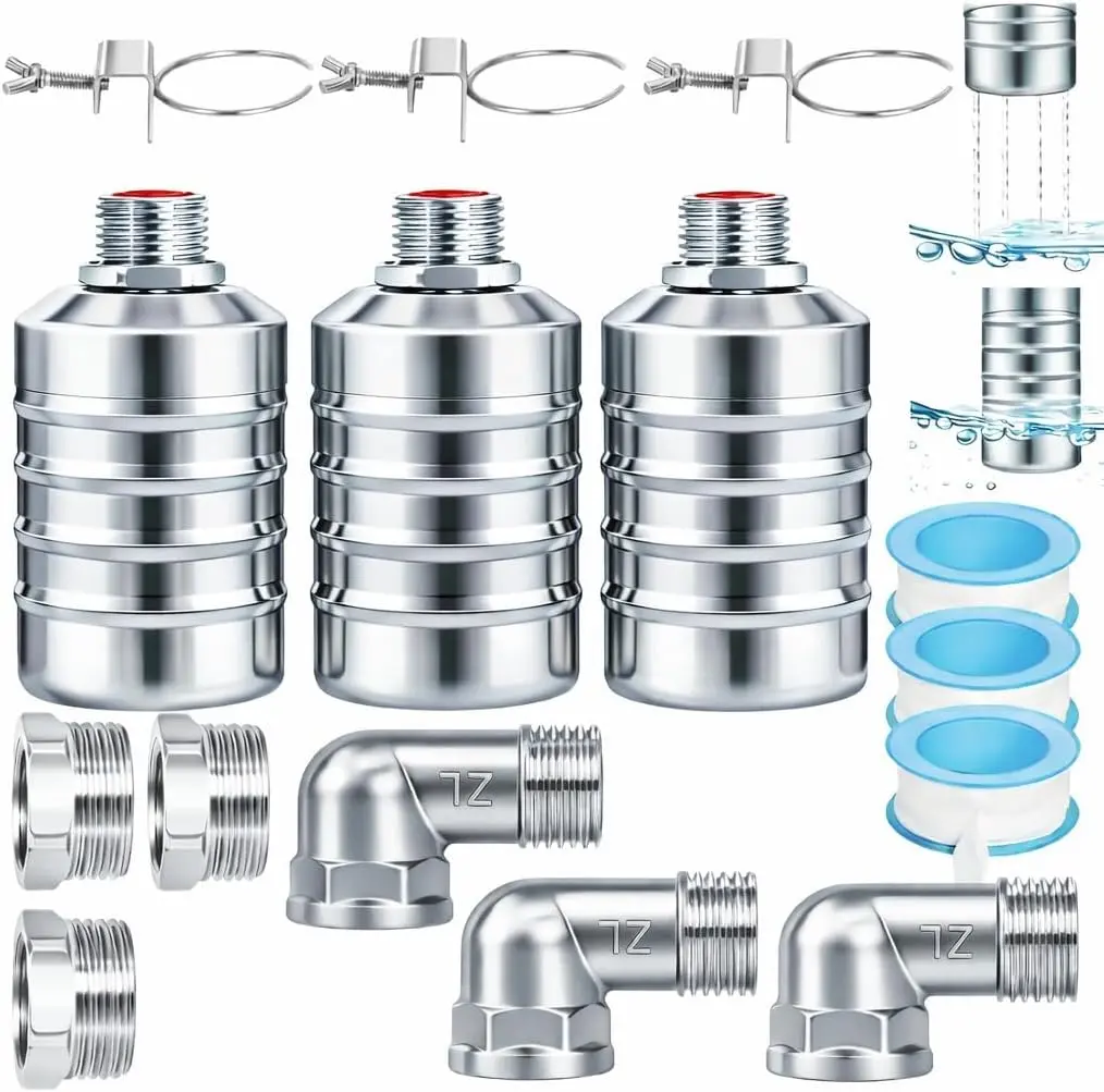 3-Set Water Float Valve,Stainless Steel Automatic Water Level Control Float Valve 1/ 2in and 3/ 4in Connection Types for Fish Tank Swimming Pool Livestock Trough