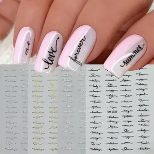 2pcs English Letter Vintage 3D Nail Art Stickers Love Letter Alphabet Vintage Gold Silver Black White Nail Decals DIY Manicures