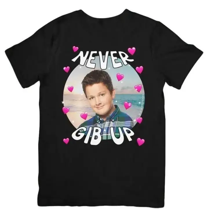 Never Gib Up - Gibby iCarly Joke Funny Gen Z Graphic TShirt Dank Meme Humor Nickelodeon Top Menswear Streetwear Shortsleeve Crewneck Casual Tshirt