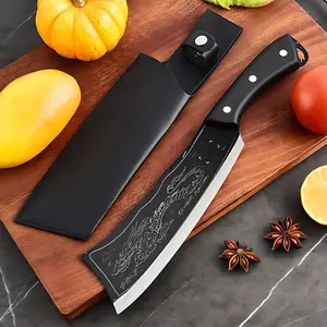 Household stainless steel forged bone cutting knife, high hardness, sharpness and durability, retro carved dragon pattern, with knife cover, convenient for camping, barbecue, mountain climbing, outdoor multi-purpose knife