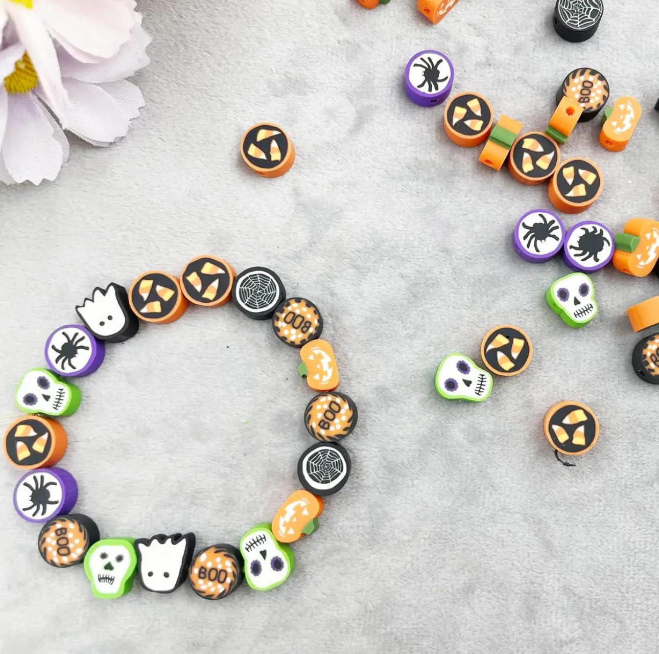 Halloween Bracelet Set with Spooky Plastic Beads, 3-Pack of Adjustable Costume Jewelry for Unisex Kids & Adults Party Favors, A)3 Pieces, Elastic Resistance, Spooky Beads, Choking Hazard Contains Small Ball