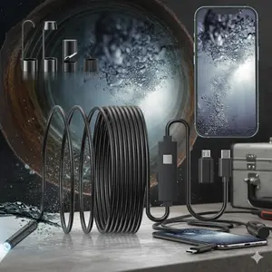 Industrial Borescope HD 5m Waterproof IP67 with 8 LED Lights Compatible Android iOS Windows for Car Engine AC Pipe Inspection Anti-Dust Pressure Resistant Visual Imaging Device