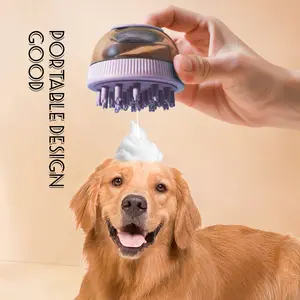 Pet Bath Brush, Silicone Massage Brush with ShampooDispenser, ldeal Bath Accessories for Dogs & Cats Deerskin Thick Absorbent Pet Towel