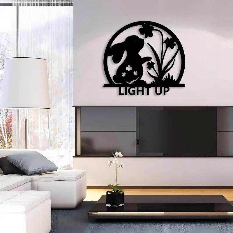 1pc Charming Floral Bunny Metal Wall Art, Charming Floral Bunny Statue Mural, Perfect for Living Room, Garden, Zoo Corner Decor, Christmas Decor, Ideal Gift for Animal Lovers