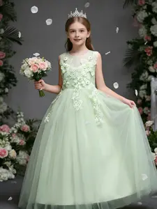 Girls' Embroidered Sleeveless Long Dress, Princess Party Gown, Floor-Length Performance Wedding Dress, Formal Wear, Princess Seraphina Dress