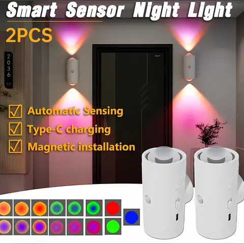 Under Cabinet Lights, Motion Sensor Night Light Indoor, Rechargeable 1500mAh LED, Auto-On Magnetic Dimmable Lamp, 7 Ambient Colors, Plug-Free Stick Anywhere Lighting for Bathroom, Bedroom, Kitchen, Stairs tiktokshopspringglowup Colorful Backlight