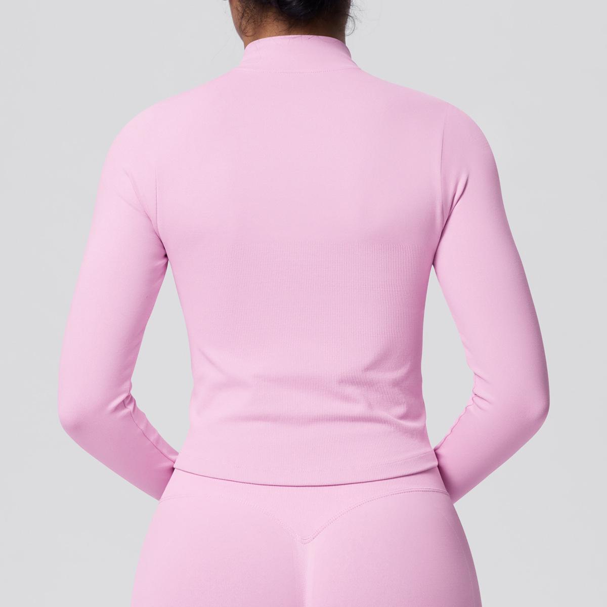 Women's Ribbed Cropped Yoga Jacket, Breathable Long Sleeve Zip-Up Compression Activewear with Thumb Holes for Gym & Running, Plus Size, Female, Large, Normal Type, Thumbhole Cuff, Tight, Slim-Fitting, Stretchable, Thumbholes, Slim Fit, Stretch Fabric