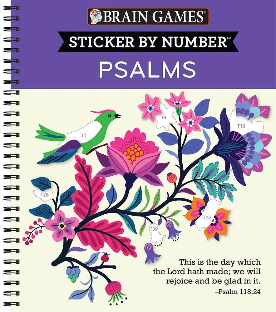 Brain Games - Sticker by Number: Psalms (28 Images to Sticker) -- Publications International Ltd - Spiral