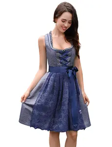 YESFASHION 2-Piece Blue Dirndl Oktoberfest Dress | Lace Apron Included