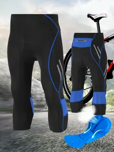 Men's High Elastic Cycling Shorts with Silicone Seat Pad, Breathable Quick-Dry Reflective Strips, Sporty Patchwork Design