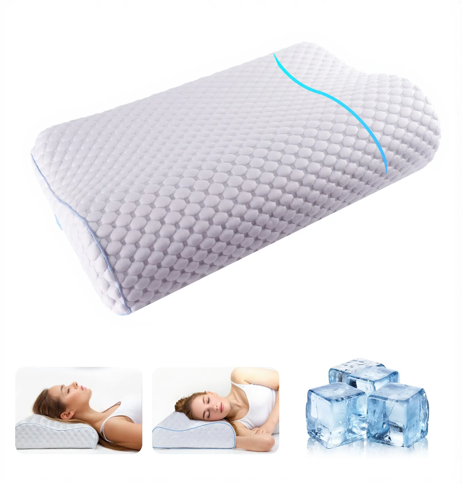COOKEY Cervical Pillow for Neck Strain Relief Cool Bed Accessories for Sleeping Contour Cooling for Side Back Stomach Sleeper, white(24"×16"×5"/3") cervical  spine  pillow