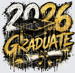 2026 Graduate Grunge Typography with Graduation Cap and Diploma